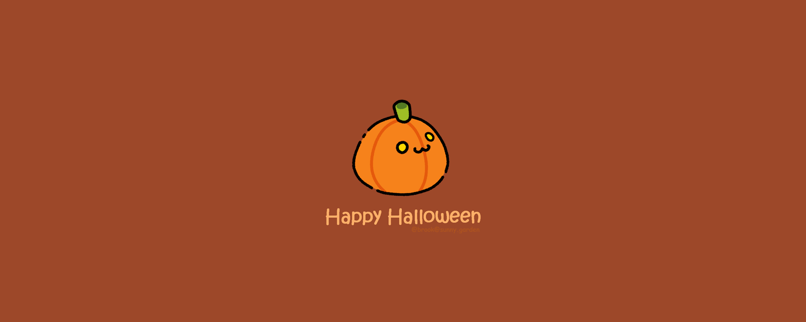 A simple cartoon pumpkin making a cute face. Below reads: Happy Halloween
