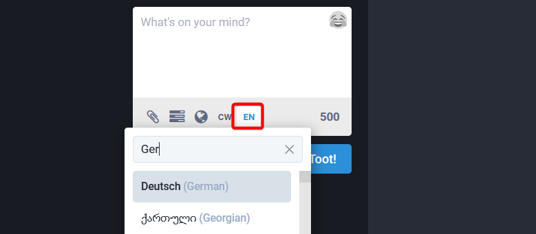 screenshot of post language setting below text box